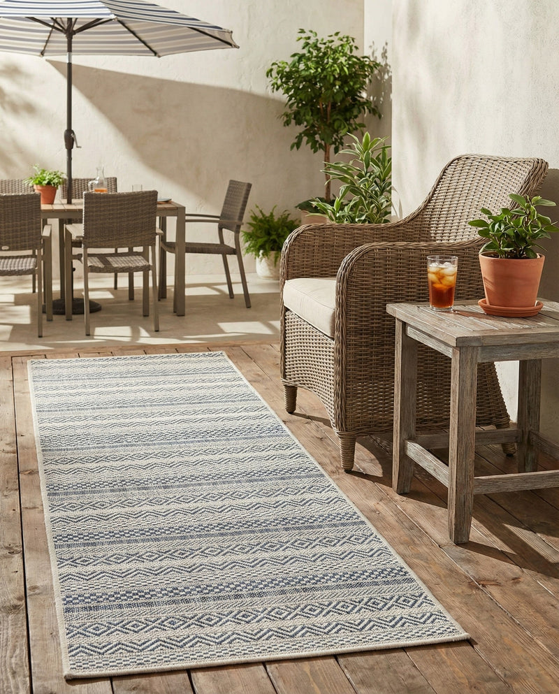 Seaside Stripes Collection Area Rug -  Boardwalk (Light Blue) Runner Light Blue  lifestyle 76