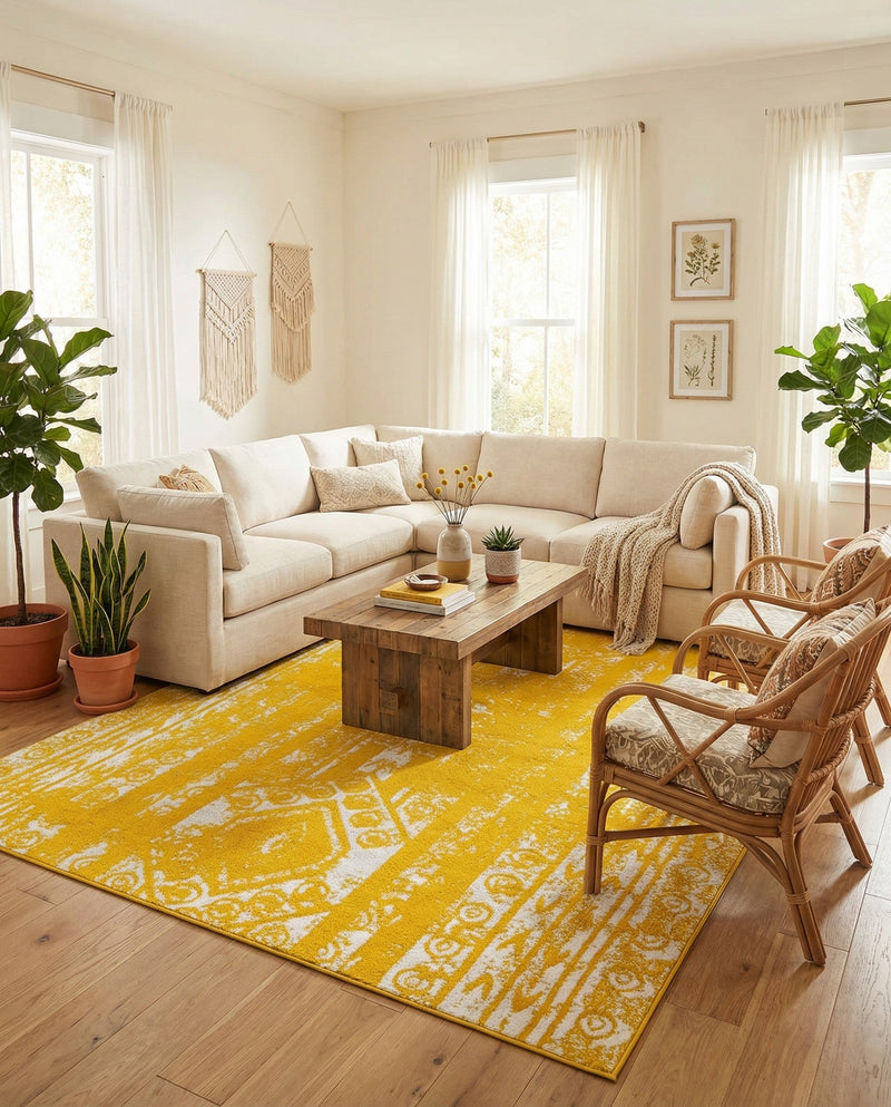 Brighton Stripes Collection Area Rug - Sussex (Yellow) Rectangle Yellow  lifestyle 15