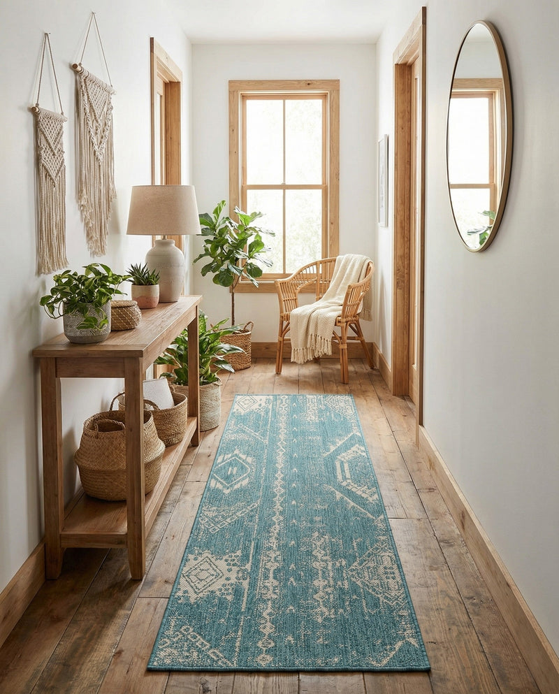 Desert Nomad Terrace Collection Area Rug - Sahara (Light Aqua) Runner Light Aqua  lifestyle 29