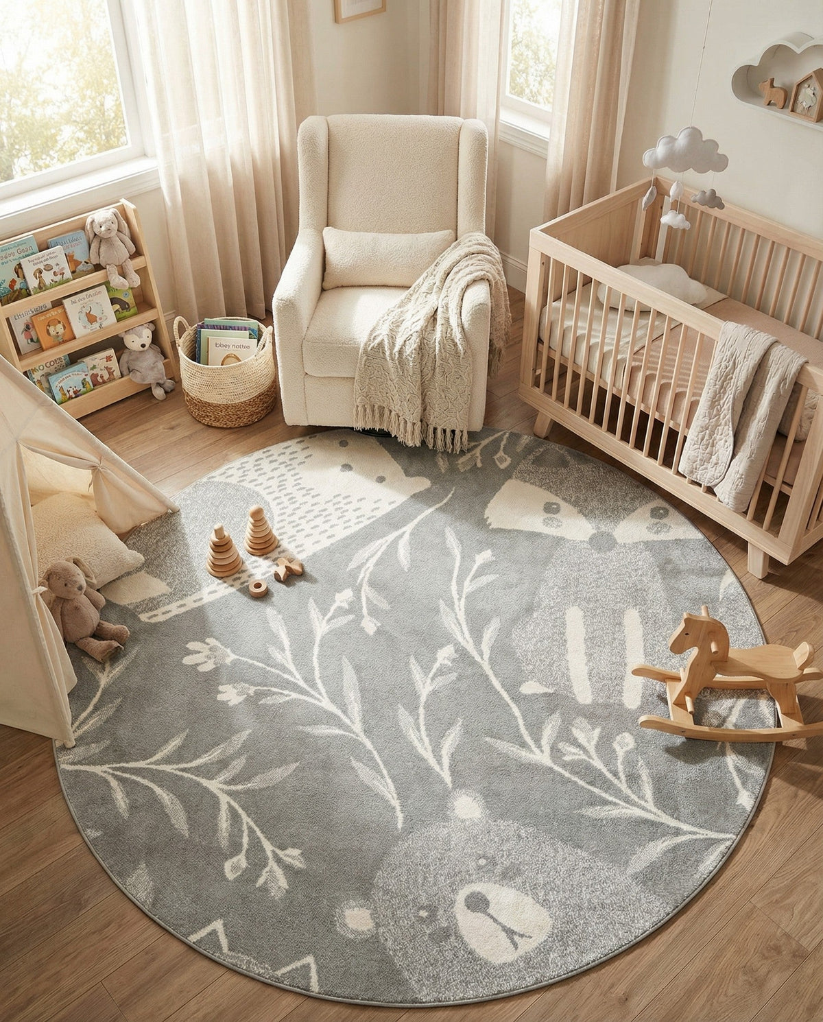 Wonder Tykes Collection Area Rug -  Quirky Round Gray  lifestyle 92
