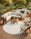 Tribal Terrace Treasures Collection Area Rug - Mayan Marina (Light Gray) Round Light Gray  lifestyle 23