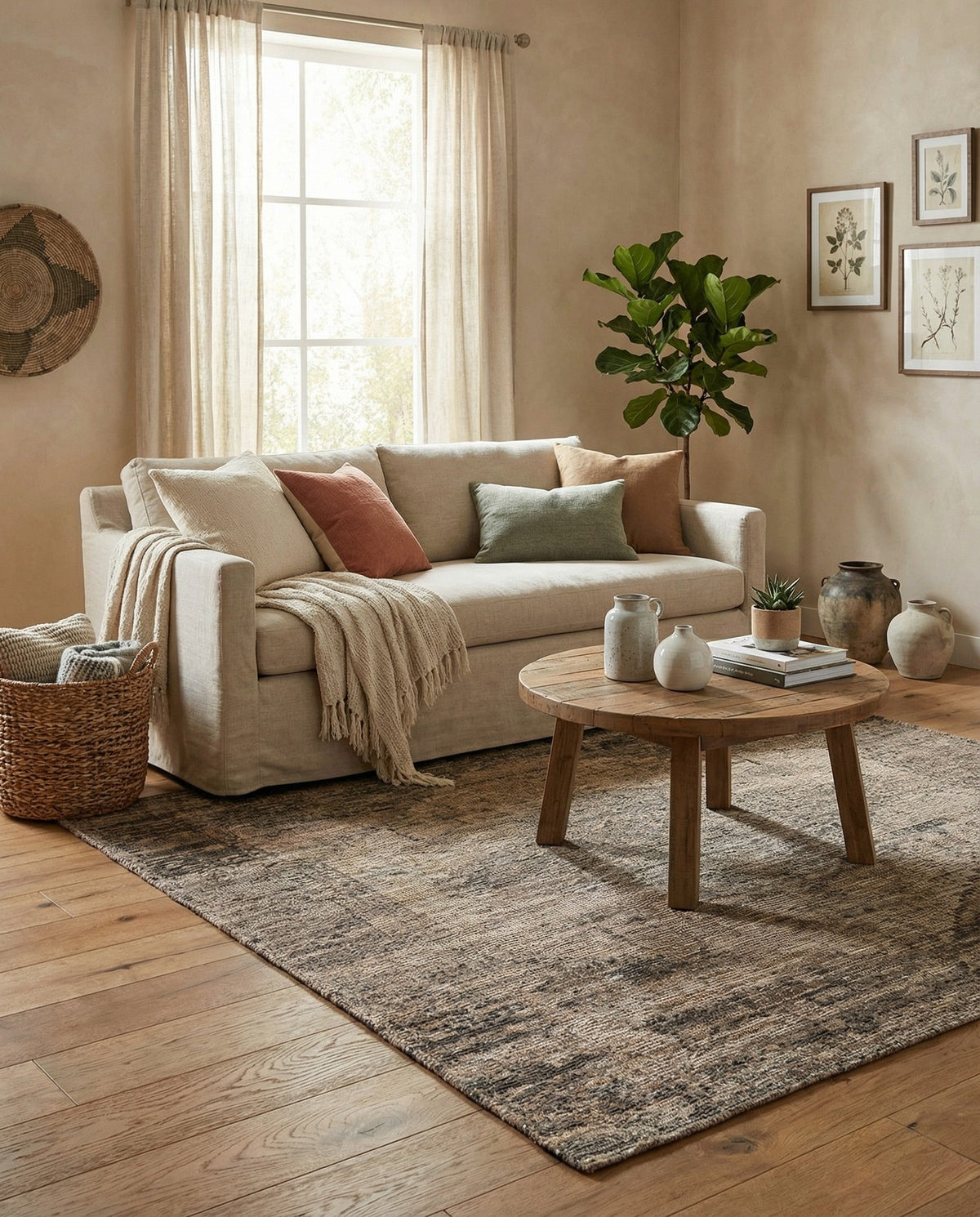 Savannah Threads Collection Area Rug - Sahara Square Natural  lifestyle 148