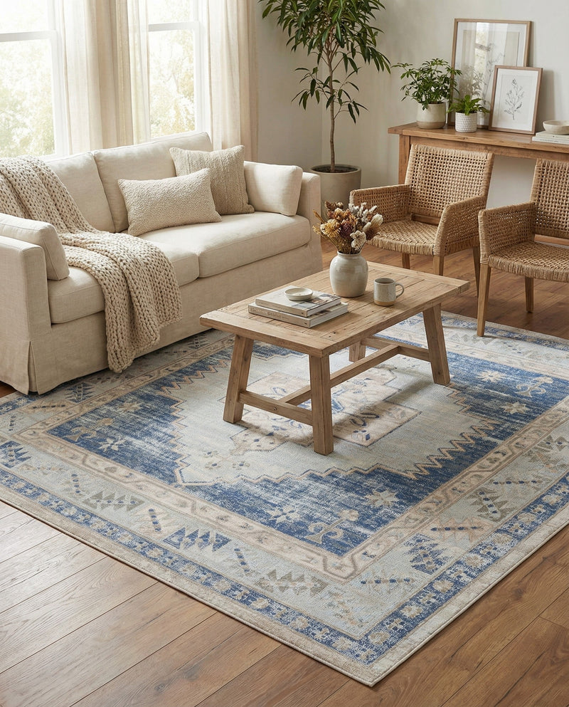 Savannah Series Collection Area Rug -  Augusta (Sky blue) Square Sky blue  lifestyle 37