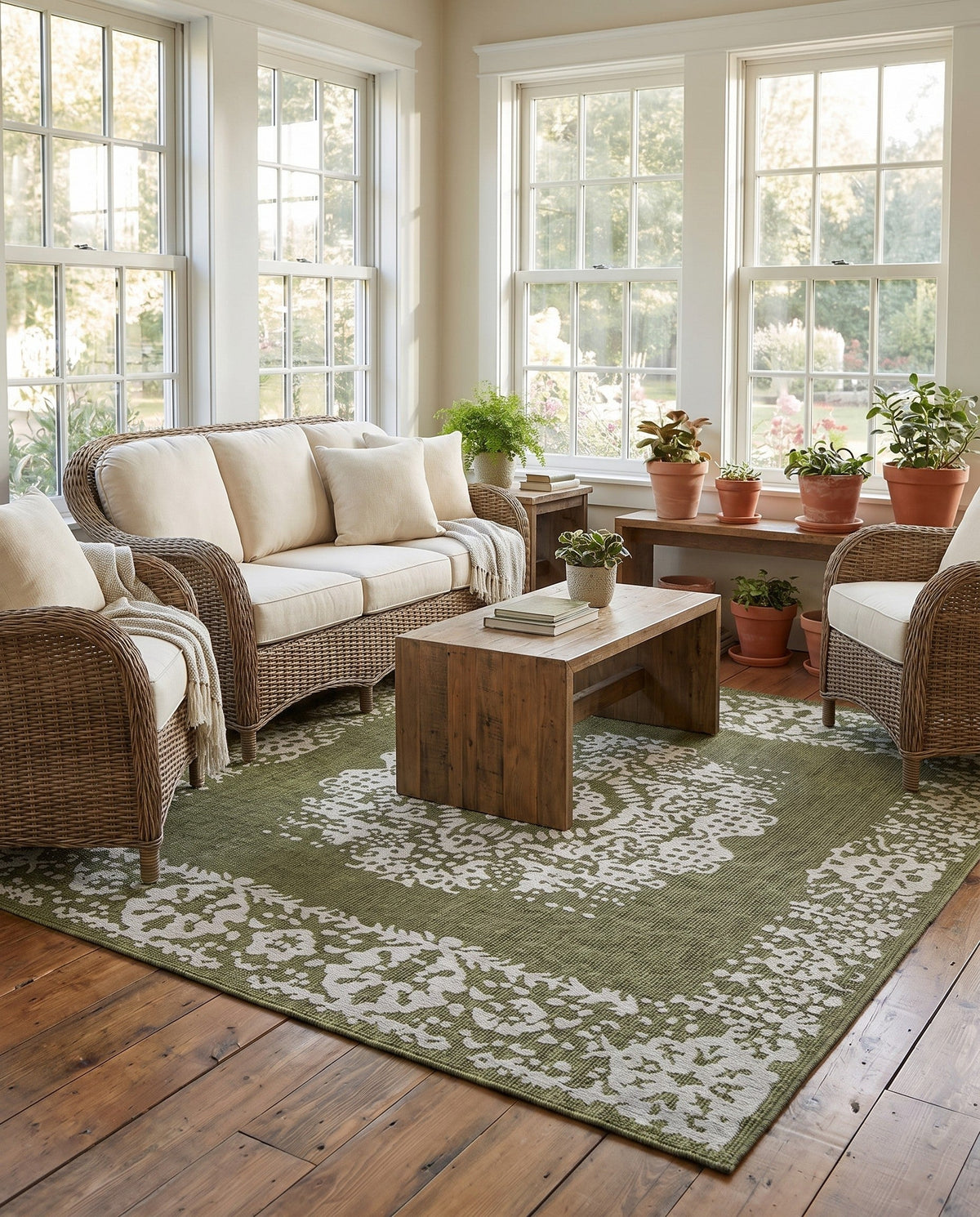 Patio Heritage Collection Area Rug - Savannah (Green) Square Green  lifestyle 102