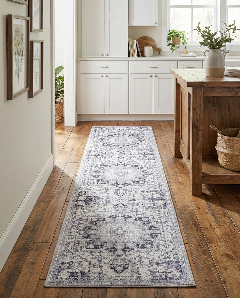 Baroque Era Collection Area Rug - Versailles (Light Gray) Runner Light Gray  lifestyle 30