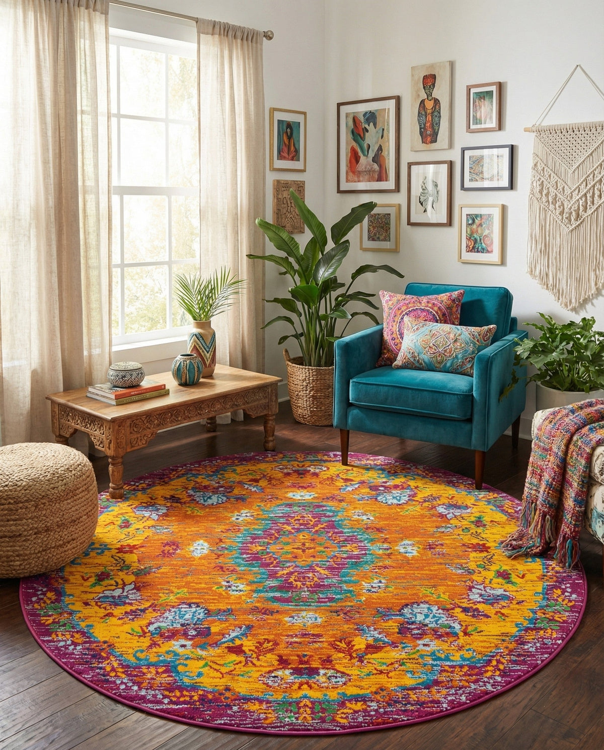 Caribbean Cove Collection Area Rug -  Nevis Round Orange  lifestyle 105