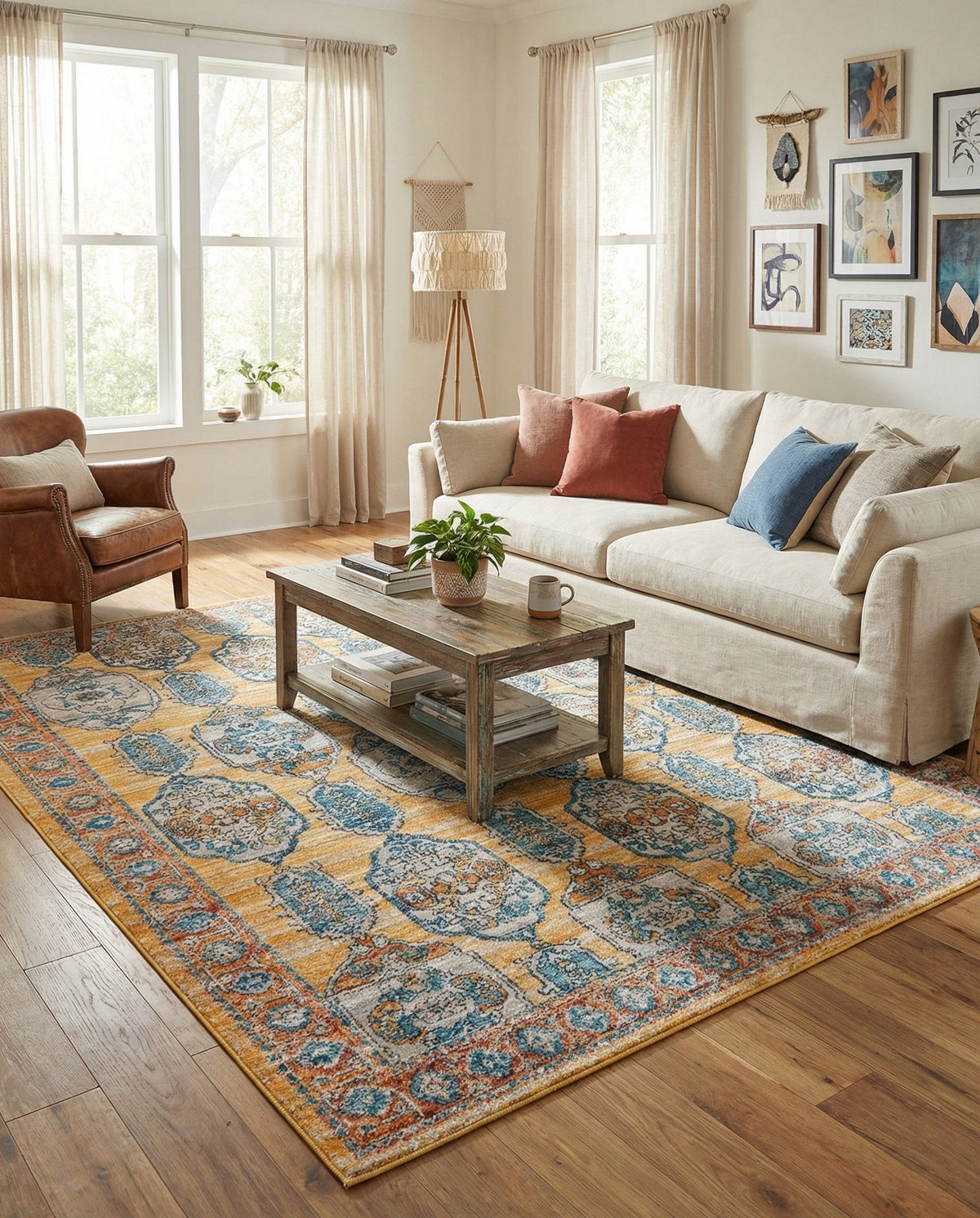 Seville Stripes Collection Area Rug -  Granada (Yellow) Rectangle Yellow  lifestyle 18
