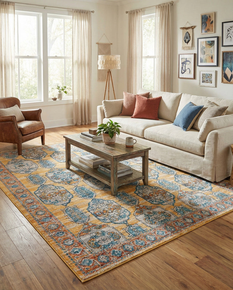 Seville Stripes Collection Area Rug -  Granada (Yellow) Rectangle Yellow  lifestyle 18