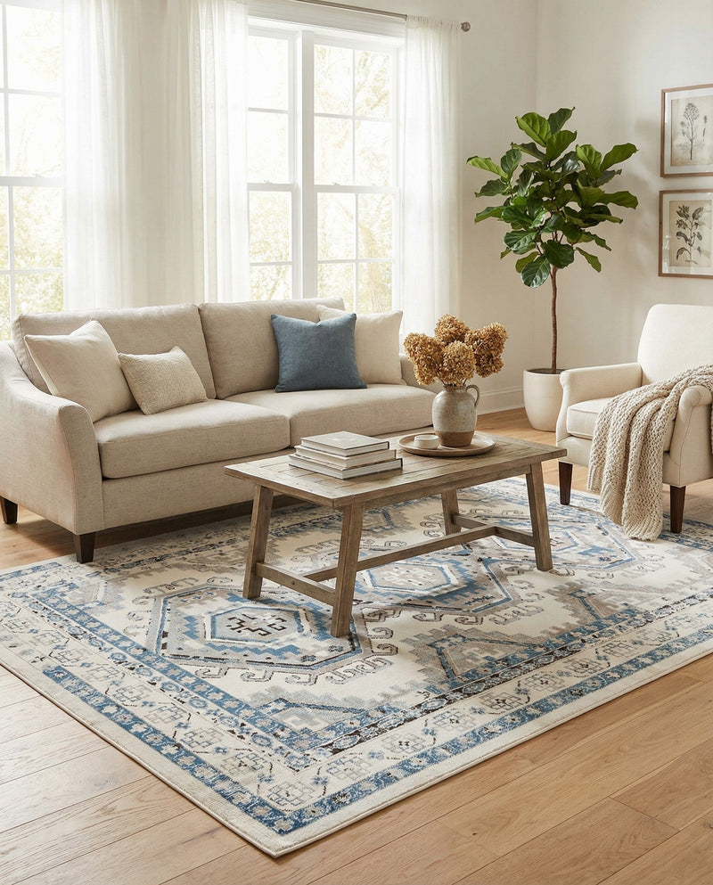 Savannah Elegance Collection Area Rug -  Tybee (Ivory Aqua) Rectangle Ivory Aqua  lifestyle 27
