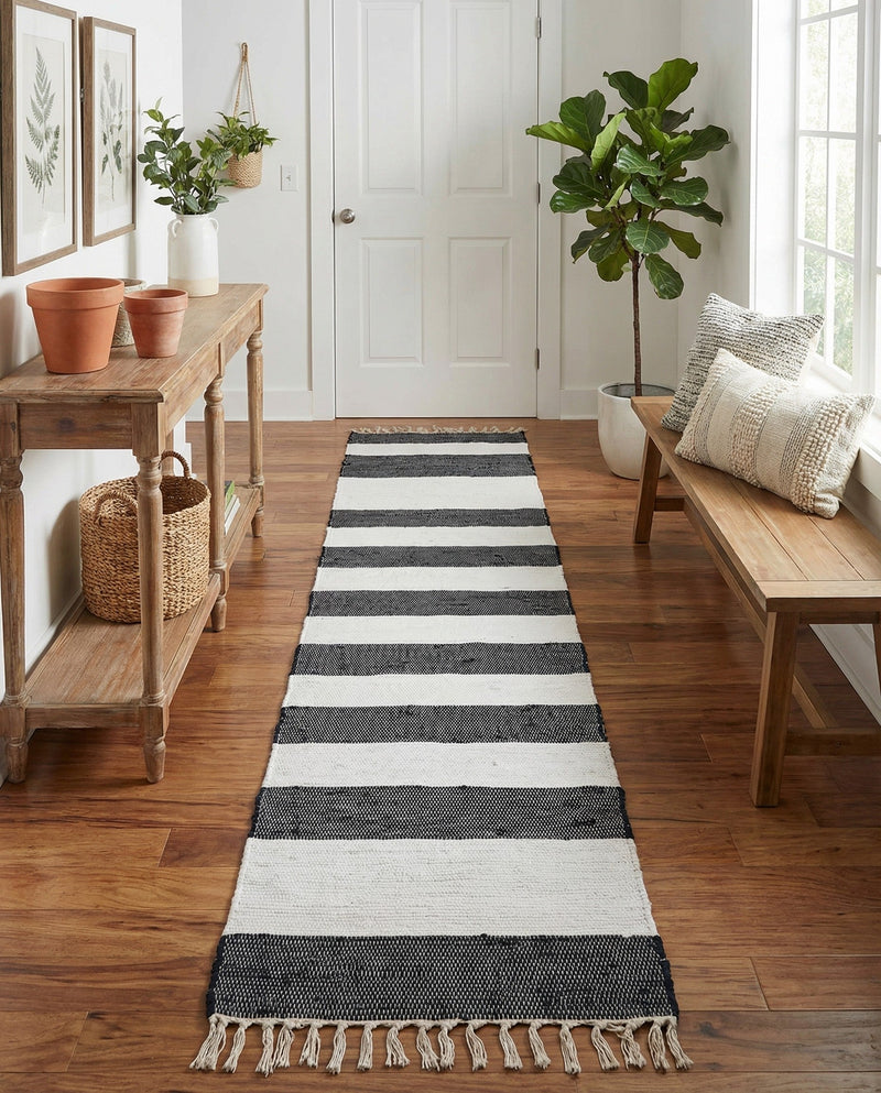 Tassel Trail Collection Area Rug - Pathway (Navy Blue) Runner Navy Blue  lifestyle 70
