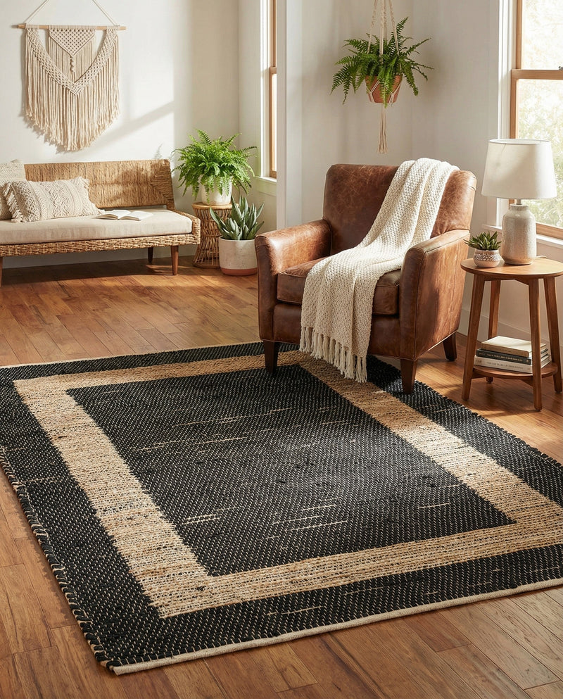 Osian Looms Collection Area Rug - Durham Rectangle Black  lifestyle 56