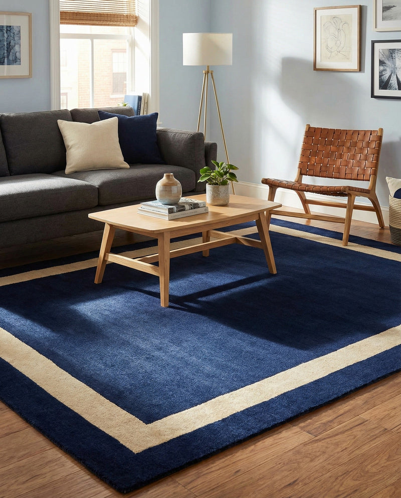 Savannah Borders Wool Collection Area Rug - Chatham Rectangle Cobalt Blue  lifestyle 46