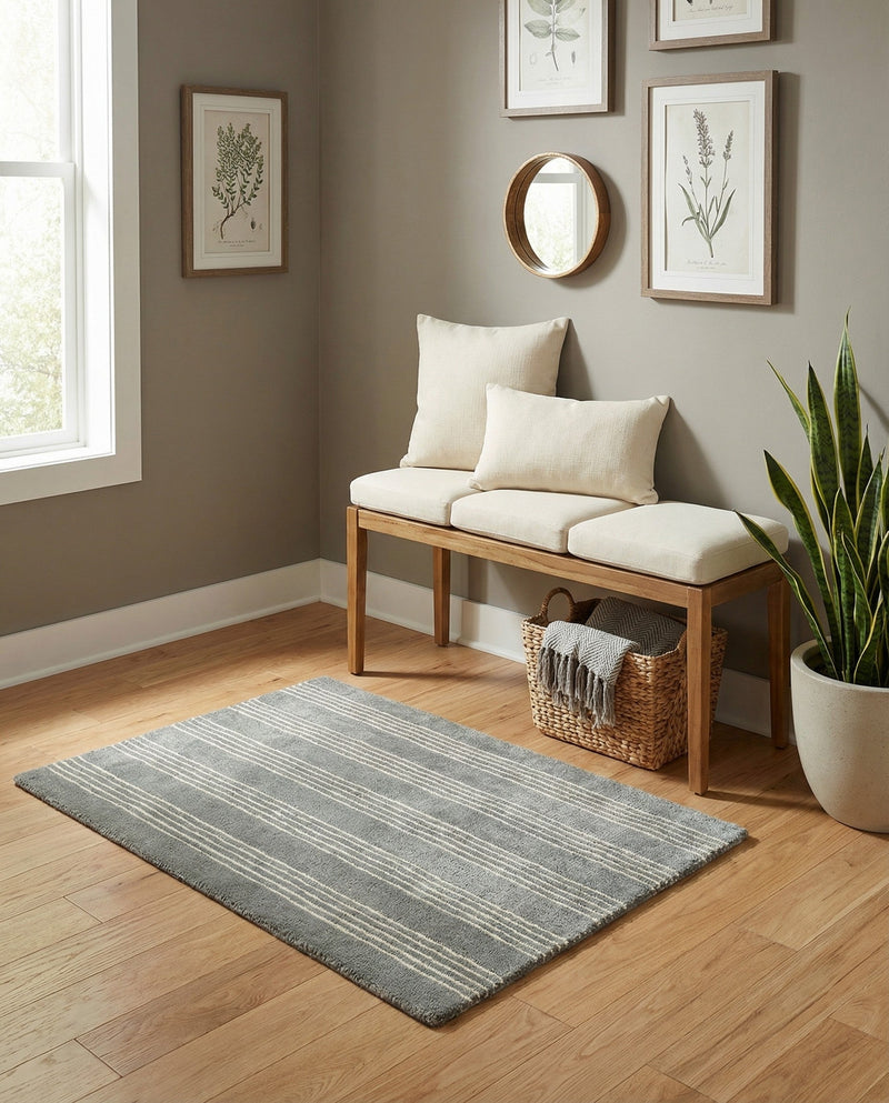 Hampton Stripes Wool Collection Area Rug - Montauk Rectangle Earl Gray  lifestyle 57