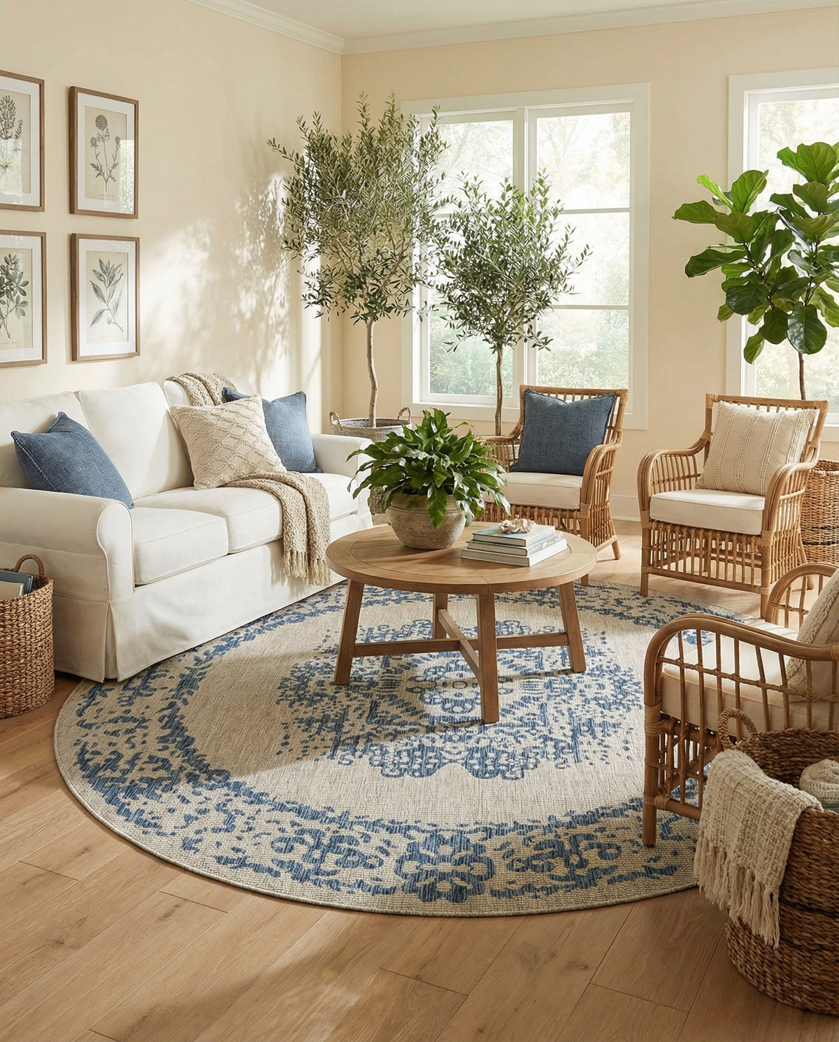 Patio Heritage Collection Area Rug - Savannah (Blue) Round Blue  lifestyle 127