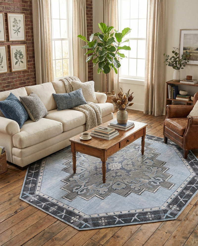 Heritage Elegance Collection Area Rug -  Winterthur (Blue Gray) Octagon Blue Gray  lifestyle 78