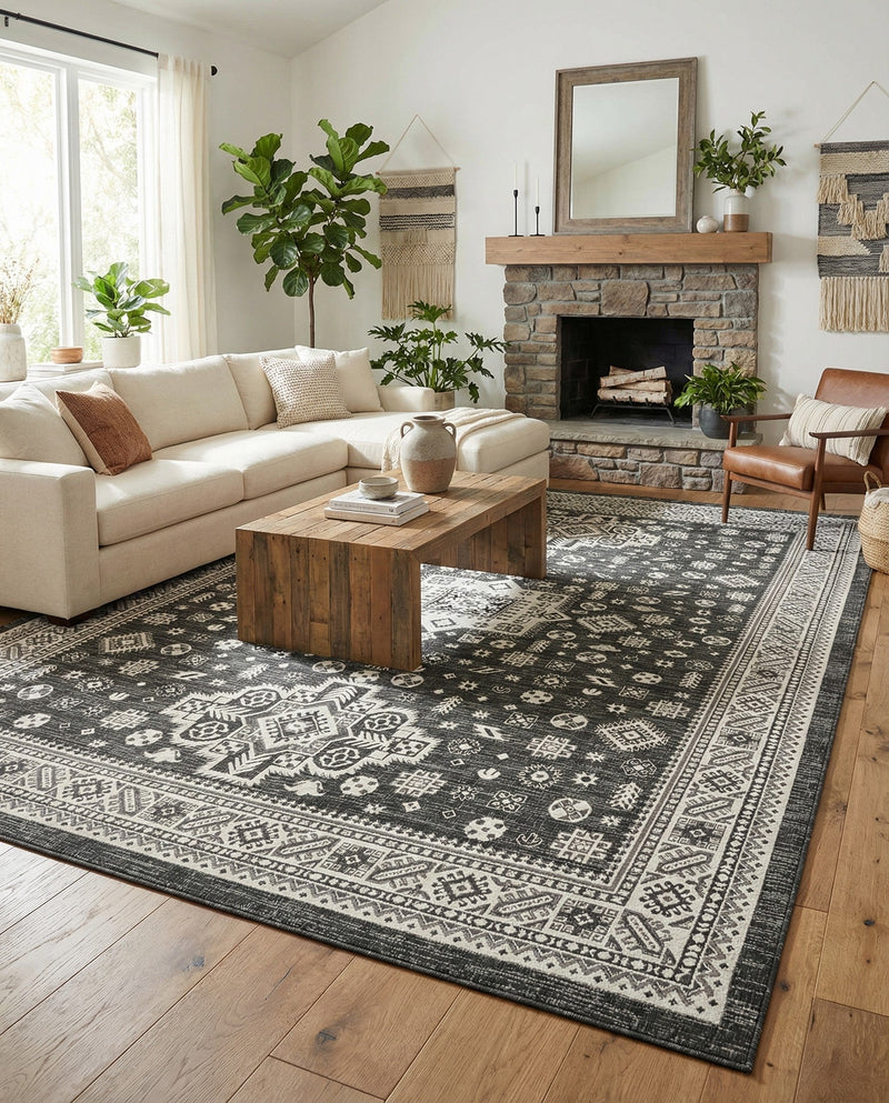 Tribal Terrace Treasures Collection Area Rug -  Incan Isle (Charcoal Gray) Rectangle Charcoal Gray  lifestyle 39