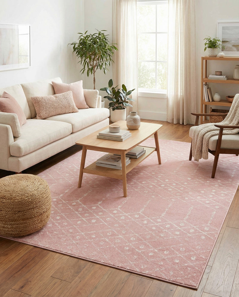 Marrakesh Lattice Collection Area Rug - Casablanca (Rose Pink) Rectangle Rose Pink  lifestyle 11