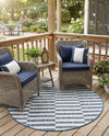 Seaside Stripes Collection Area Rug - Cabana (Blue) Round Blue  lifestyle 24