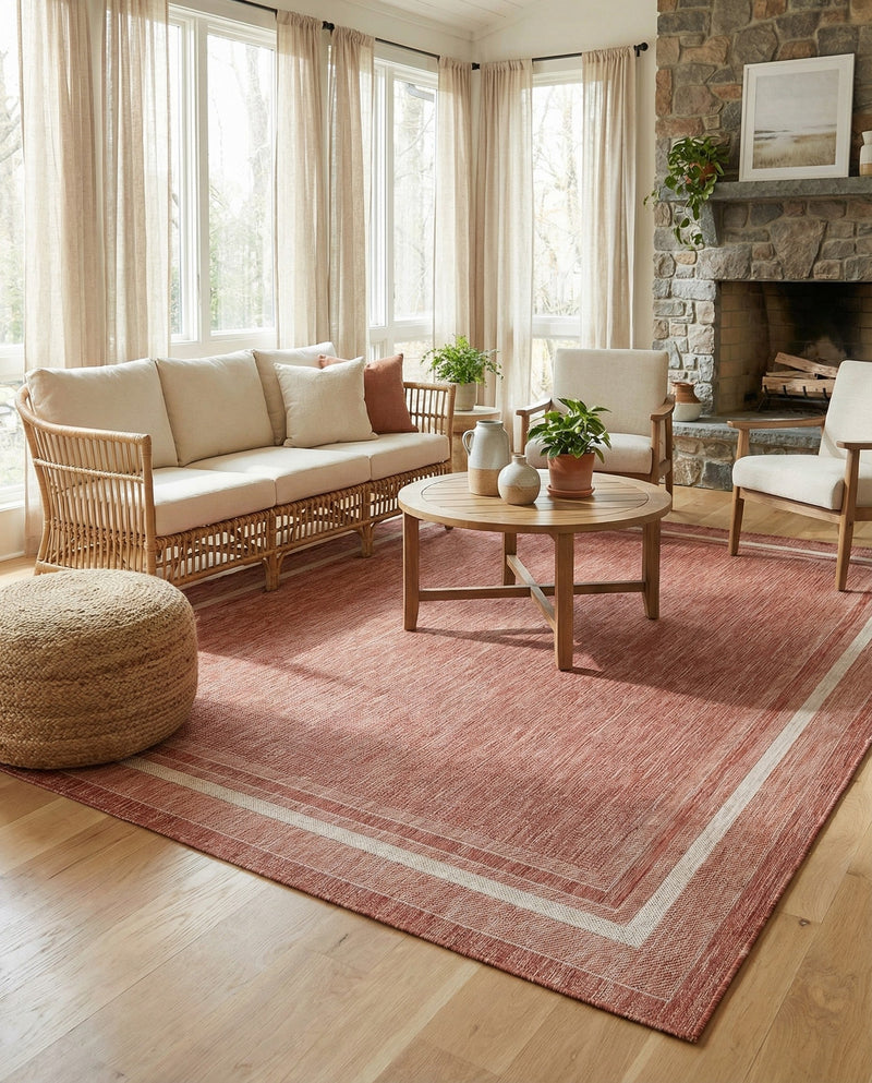 Terrace Fringe Collection Area Rug - Veranda (Rust Red) Rectangle Rust Red  lifestyle 24