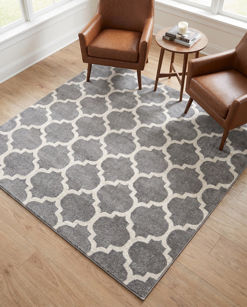 Lattice Gardens Collection Area Rug -  Bloomfield (Dark Gray) Square Dark Gray  lifestyle 75