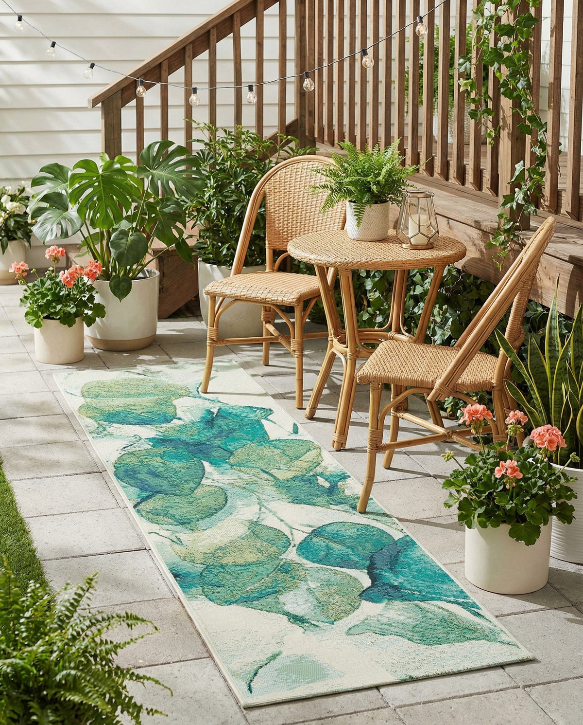 Seaside Blooms Collection Area Rug -  Flora Runner Blue Green  lifestyle 104
