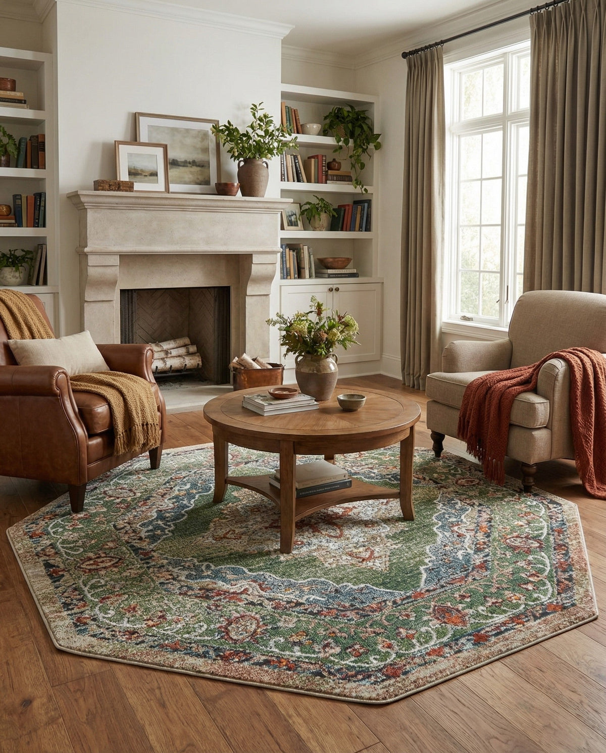 Savannah Soiree Collection Area Rug - Serengeti (Green) Octagon Green  lifestyle 96