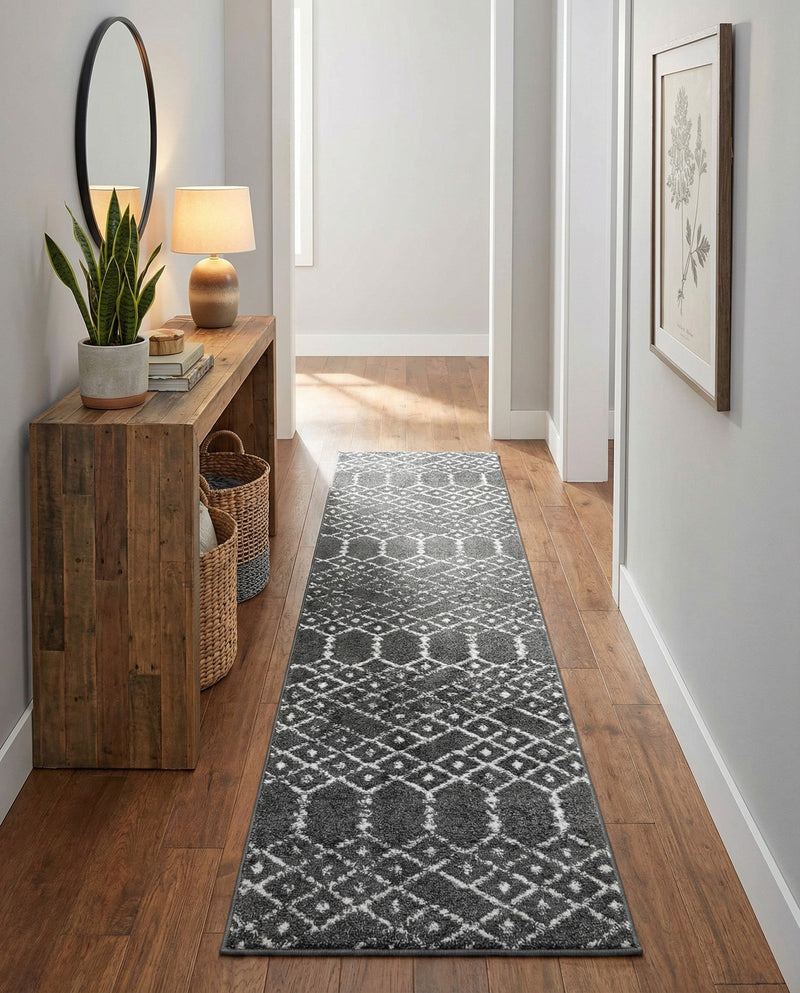 Marrakesh Lattice Collection Area Rug - Casablanca (Charcoal Gray) Runner Charcoal Gray  lifestyle 79