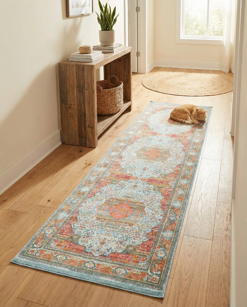 Caribbean Breeze Collection Area Rug -  Floriana Runner Light Blue  lifestyle 69