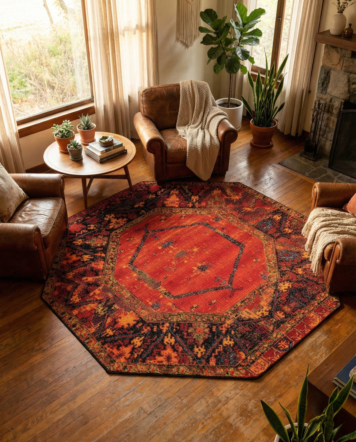 Safari Escape Rugs Collection Area Rug - Serengeti Octagon Multi  lifestyle 139