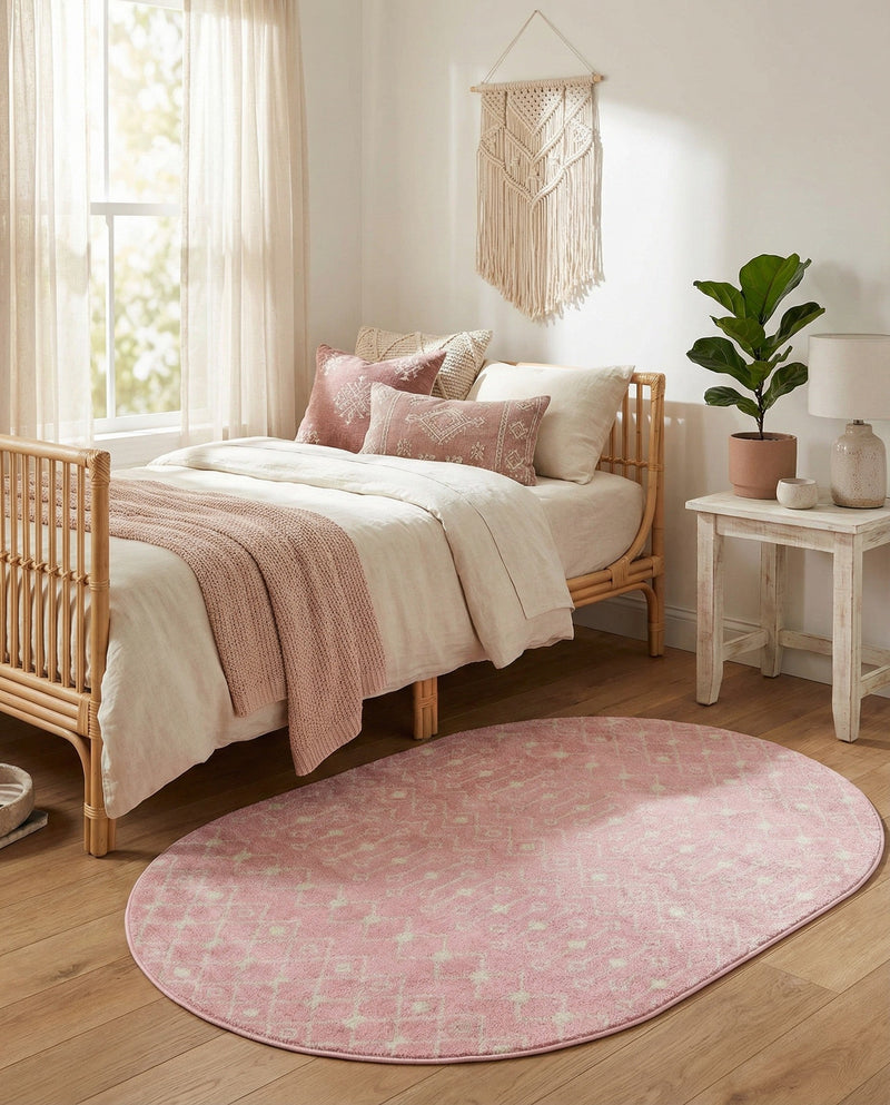 Mediterranean Lattice Collection Area Rug - Santorini (Pink) Oval Pink  lifestyle 72