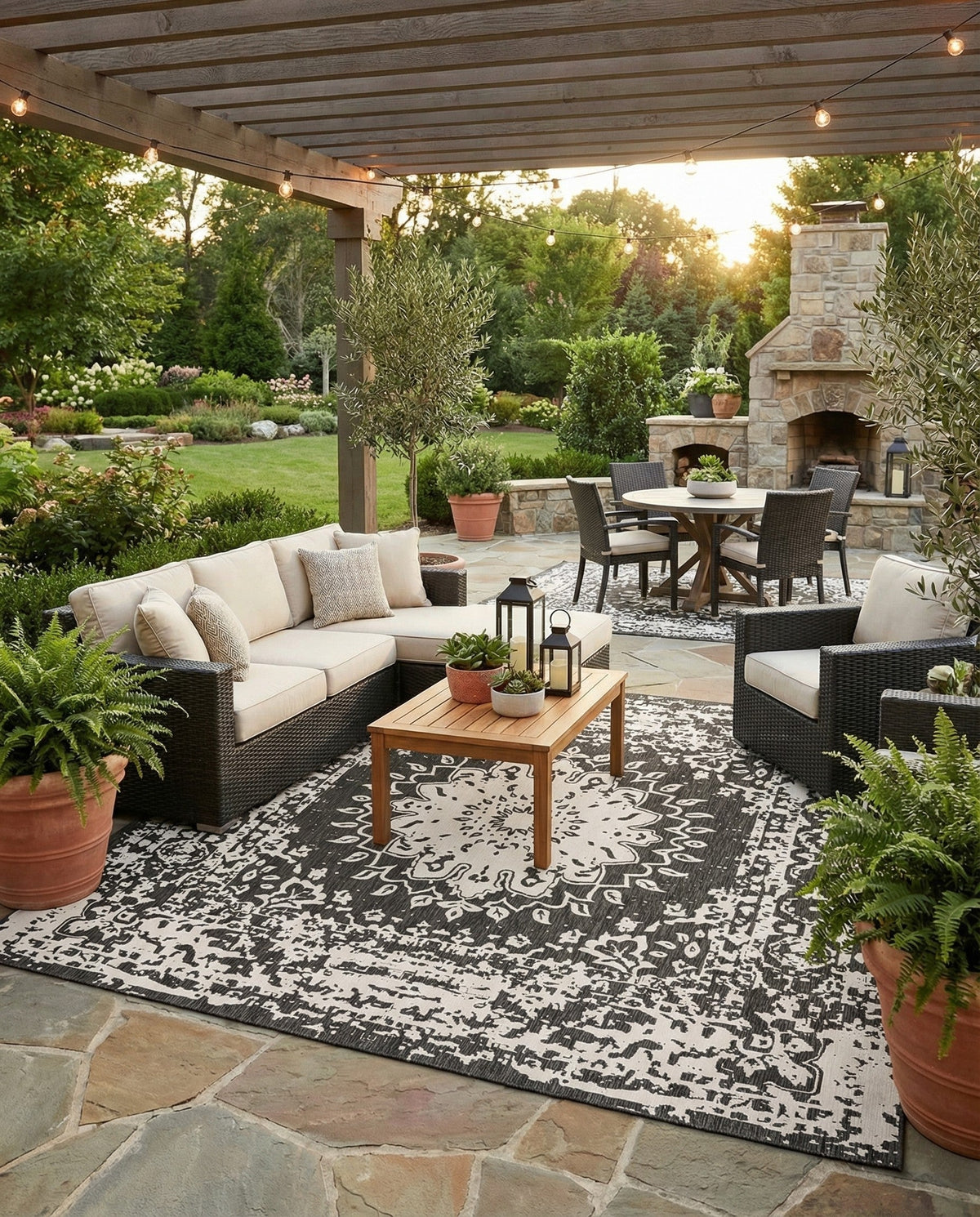 Patio Heritage Collection Area Rug -  Lafayette (Black and White) Square Black and White  lifestyle 88