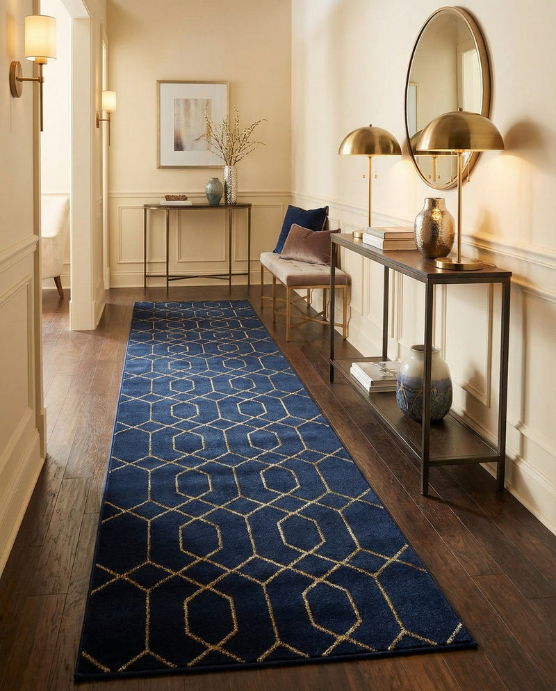 Hollywood Luxe Collection Area Rug - Sunset (Navy Blue Gold) Runner Navy Blue Gold  lifestyle 65
