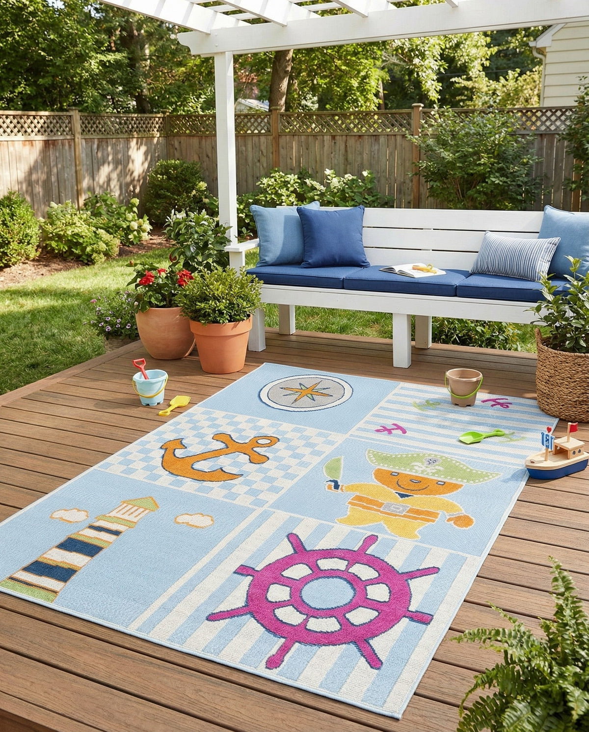 Terrace Collection Area Rug -  Pavilion Rectangle Light Blue  lifestyle 22