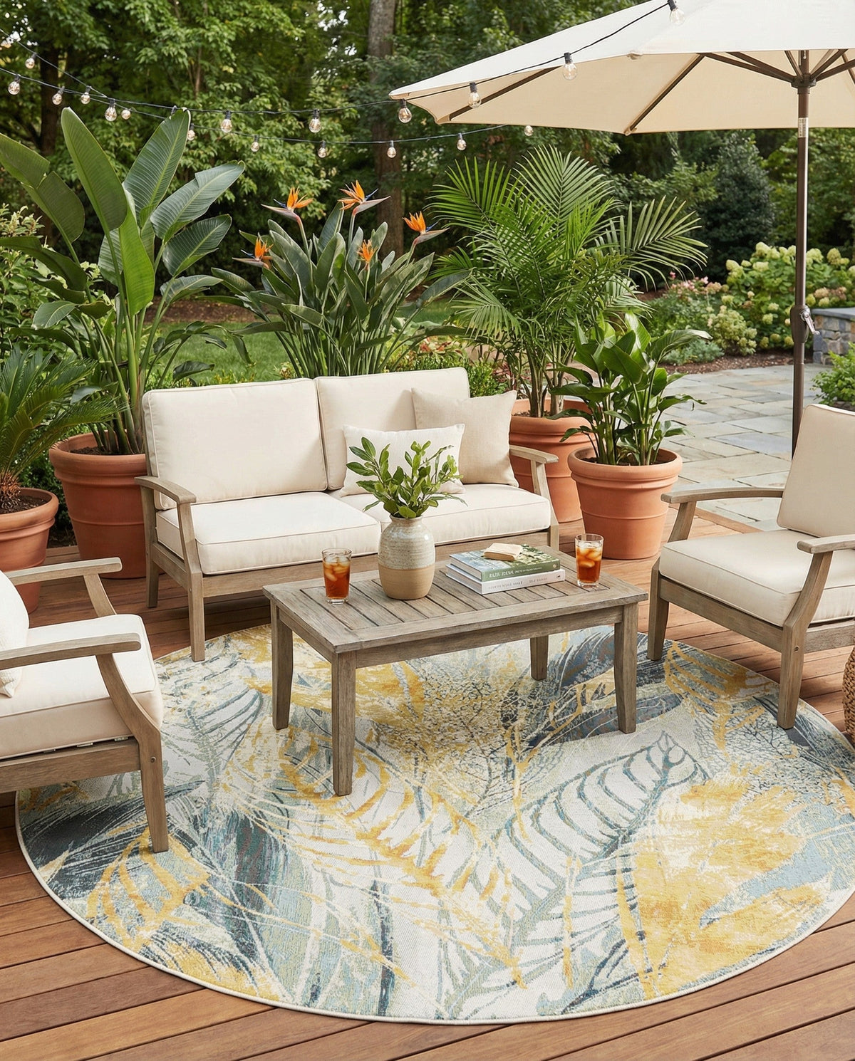 Seaside Blooms Collection Area Rug -  Blossom Round Gray Ivory Yellow  lifestyle 91