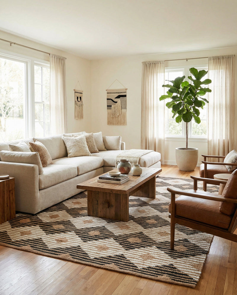 Osian Looms Collection Area Rug - Varanasi Rectangle Natural Black  lifestyle 4