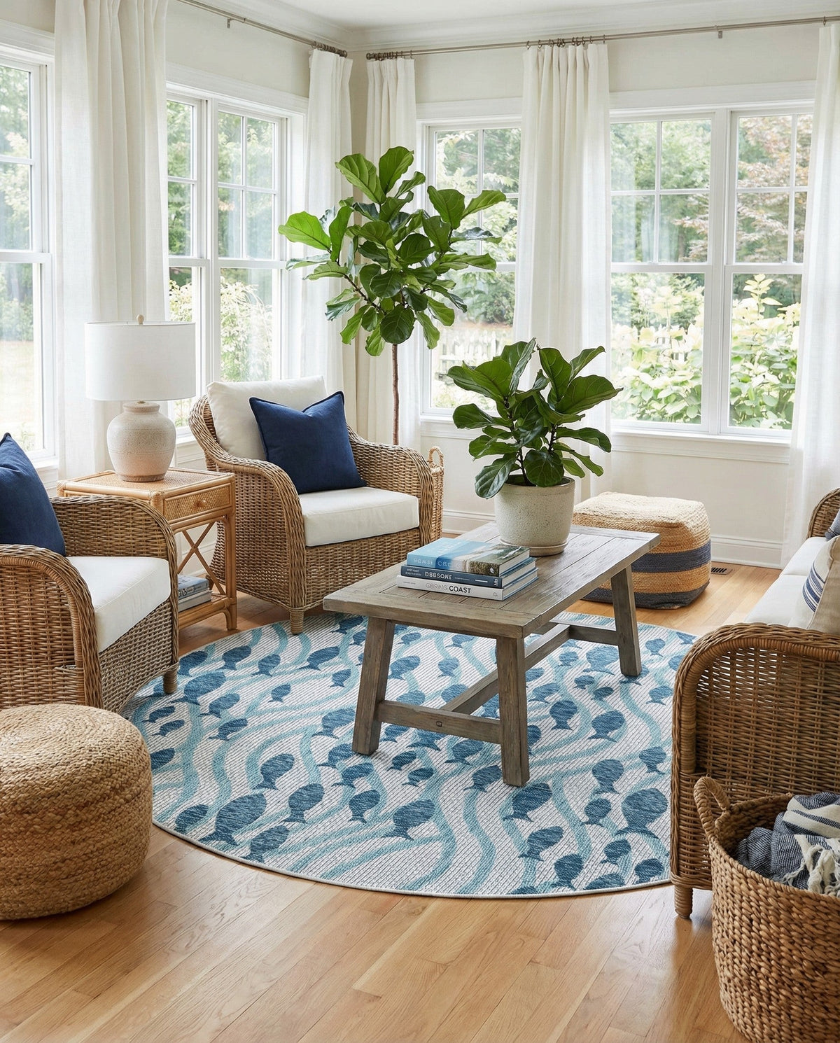 Seaside Haven Rugs Collection Area Rug -  Harbor Round Blue  lifestyle 89