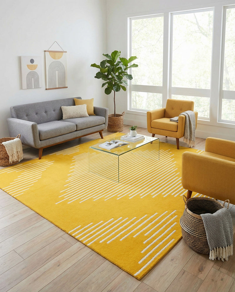 Seychelles Stripes Collection Area Rug - Mahe (Yellow) Square Yellow  lifestyle 41