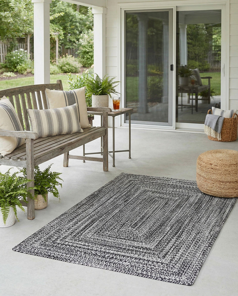 Sustainable Strands Indoor-Outdoor Oasis Collection Area Rug -  Sandbar (Black and White) Rectangle Black and White  lifestyle 15