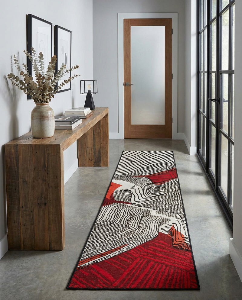 Urban Terrace Collection Area Rug -  Porch Runner Red and Black  lifestyle 43
