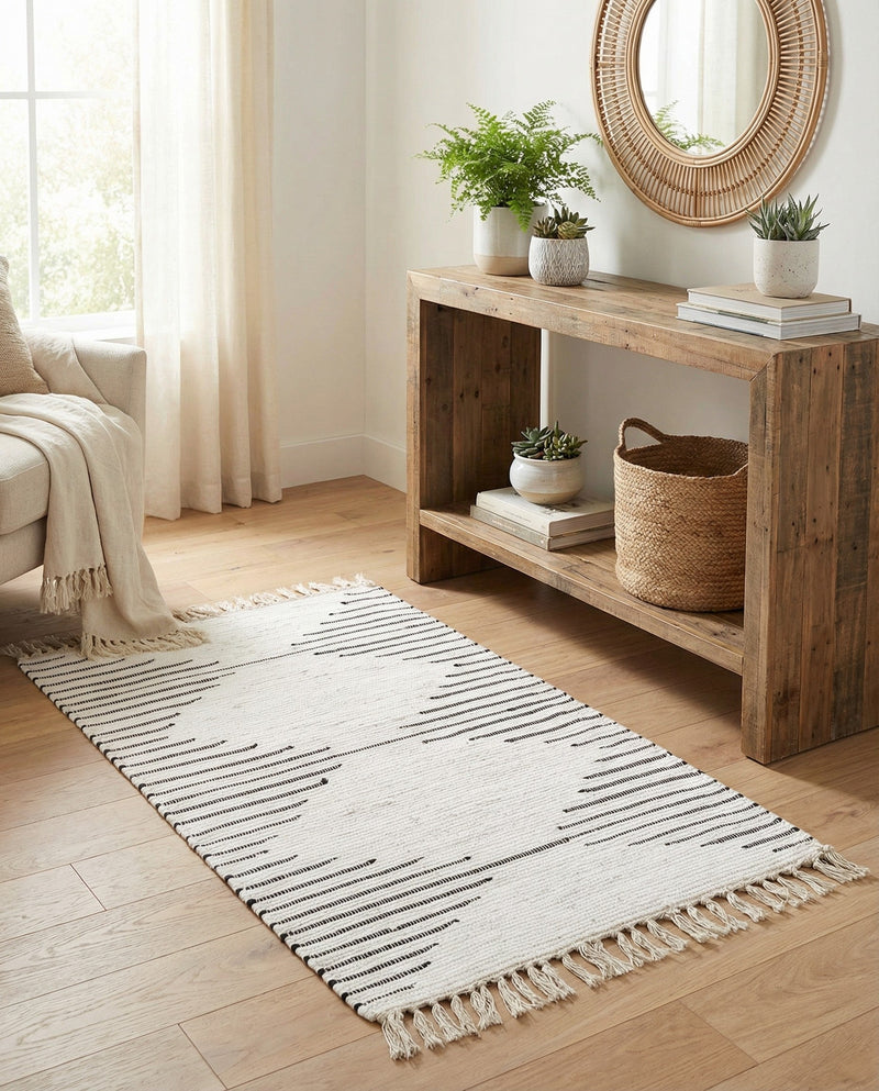 Thar Cotton Collection Area Rug - Jaisalmer (White) Rectangle White  lifestyle 23