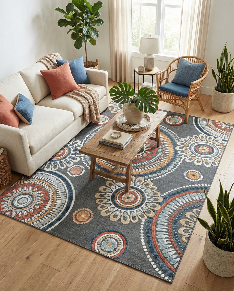Seaside Blooms Collection Area Rug -  Eden Rectangle Black  lifestyle 22