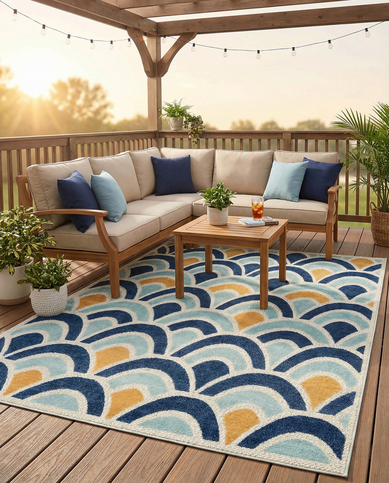 Caribbean Terrace Collection Area Rug -  Barbados Rectangle Blue  lifestyle 15