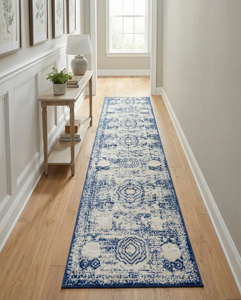 Dover Terrace Collection Area Rug -  Lagoon (Ivory and Blue) Runner Ivory and Blue  lifestyle 44