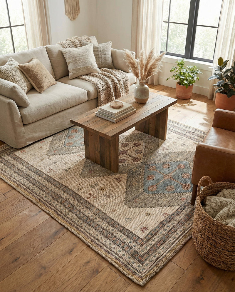 Savannah Threads Collection Area Rug -  Pampas Square Beige  lifestyle 40