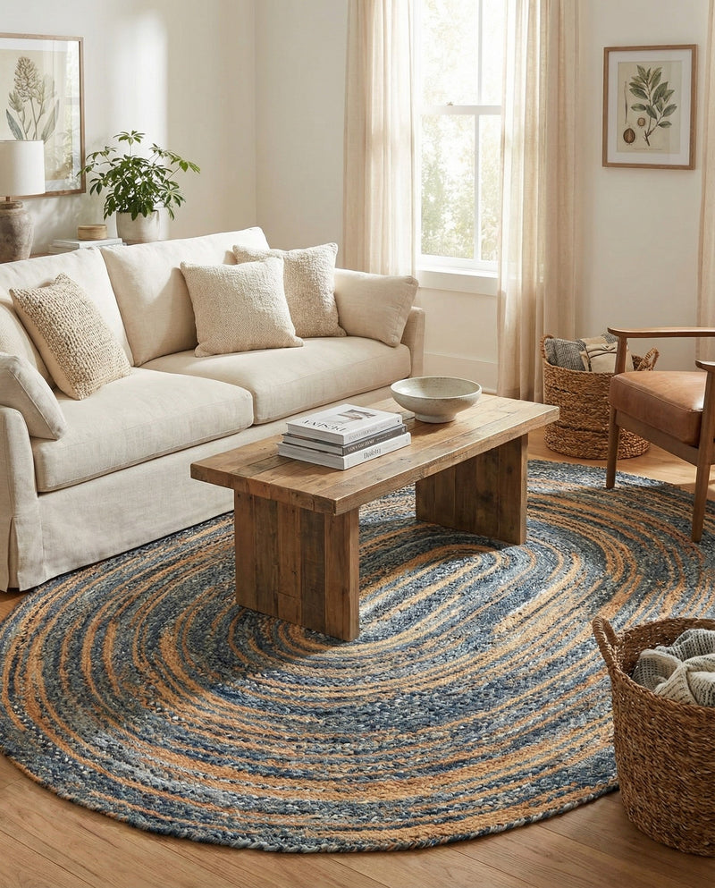 Woven Udaipur Collection Area Rug - Sahara Oval Blue and Natural  lifestyle 69