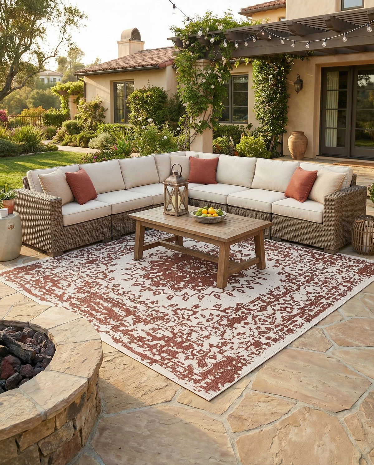 Patio Heritage Collection Area Rug -  Lafayette (Rust Red) Square Rust Red  lifestyle 82