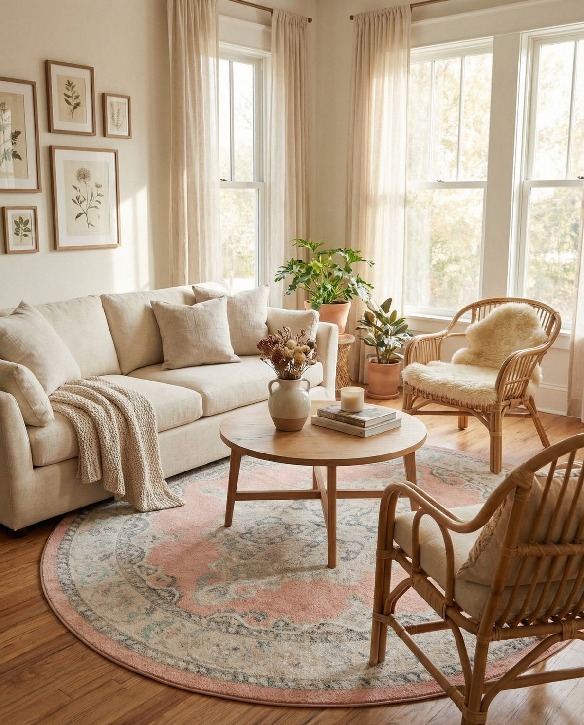 Beverly Grove Collection Area Rug -  Fairfax (Rose) Round Rose  lifestyle 86