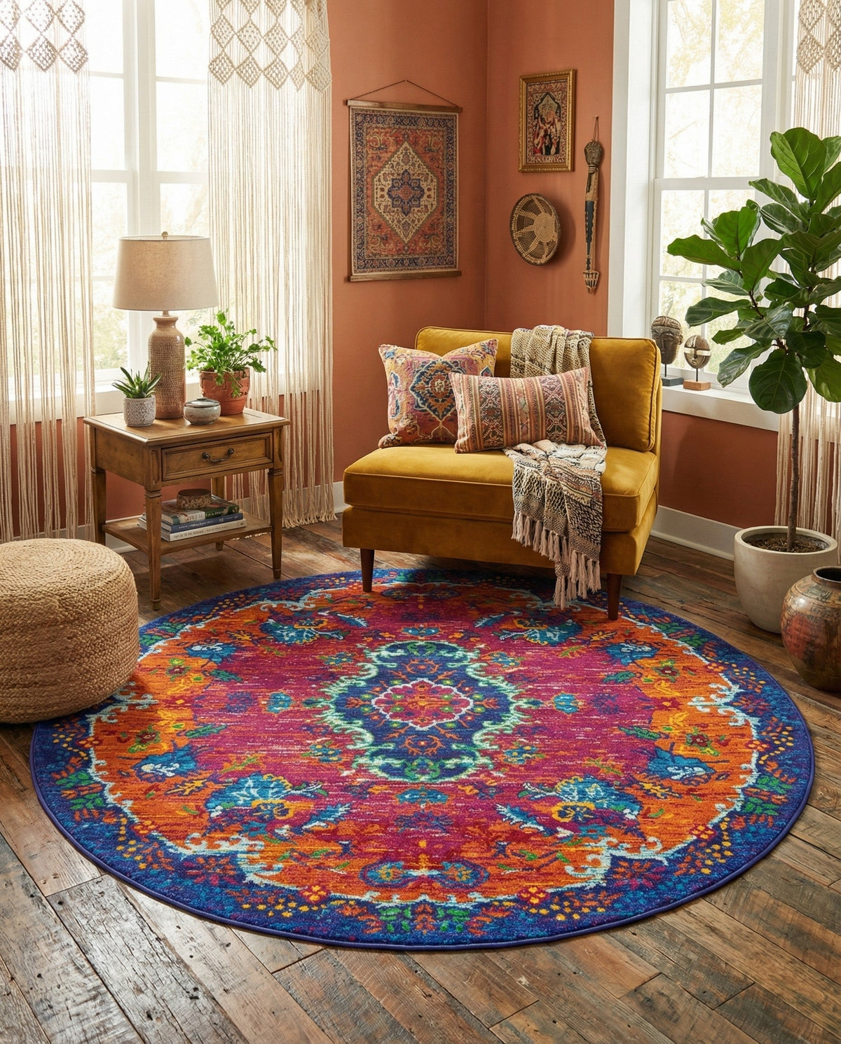 Caribbean Cove Collection Area Rug -  Nevis Round Fuchsia  lifestyle 60