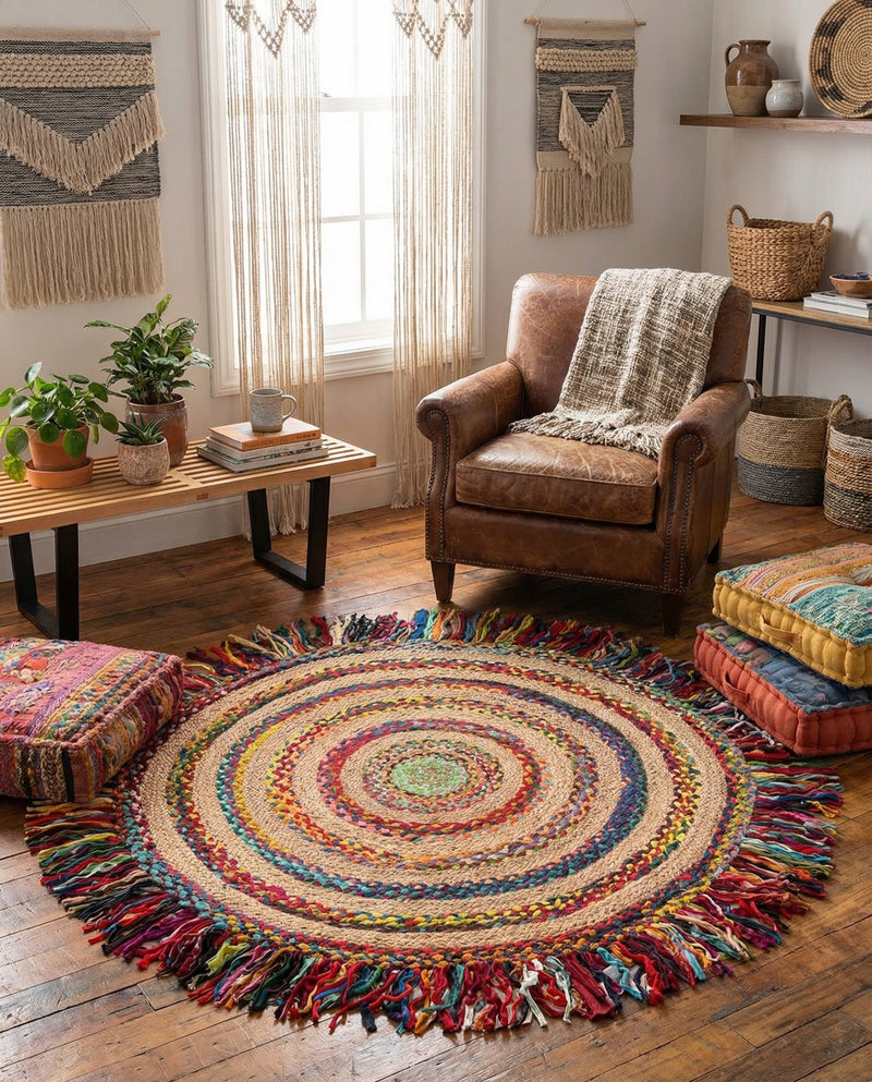 Osian Looms Collection Area Rug - Kathmandu Round Multi  lifestyle 62