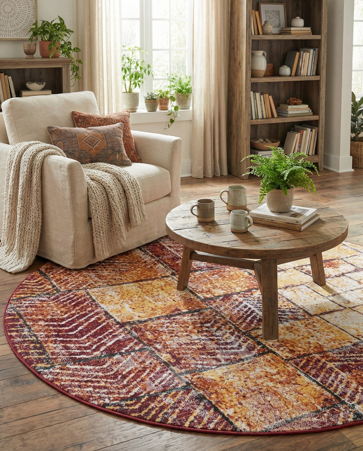 Seville Elegance Collection Area Rug - Cordoba Round Rust Red  lifestyle 78